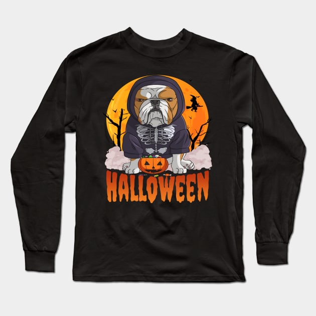 English Bulldog Witch Happy Halloween Long Sleeve T-Shirt by Noseking